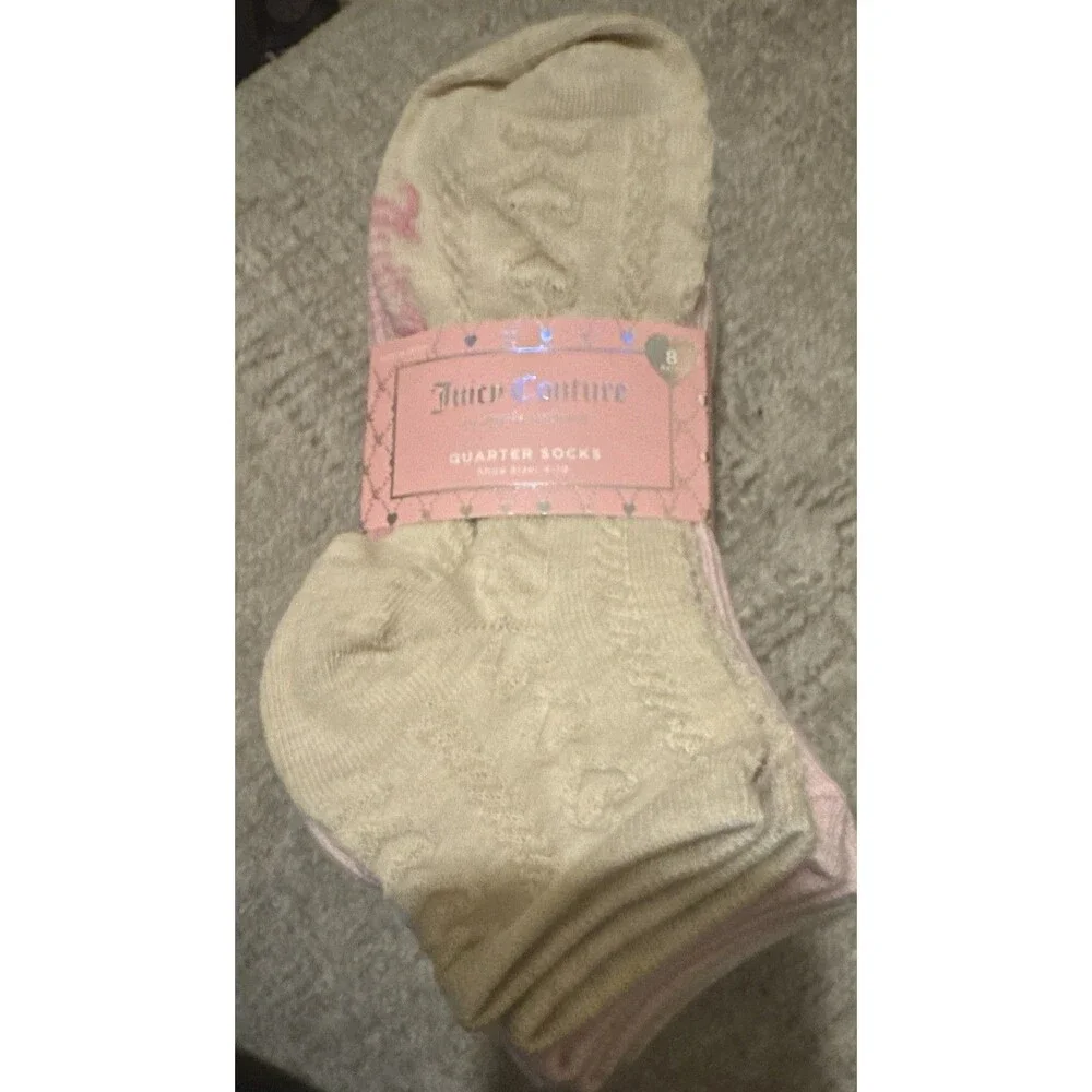 NWT Juicy Couture Pack Of 8 Pairs Of Quarter Socks - Shoe Sz 4-10 - Hearts